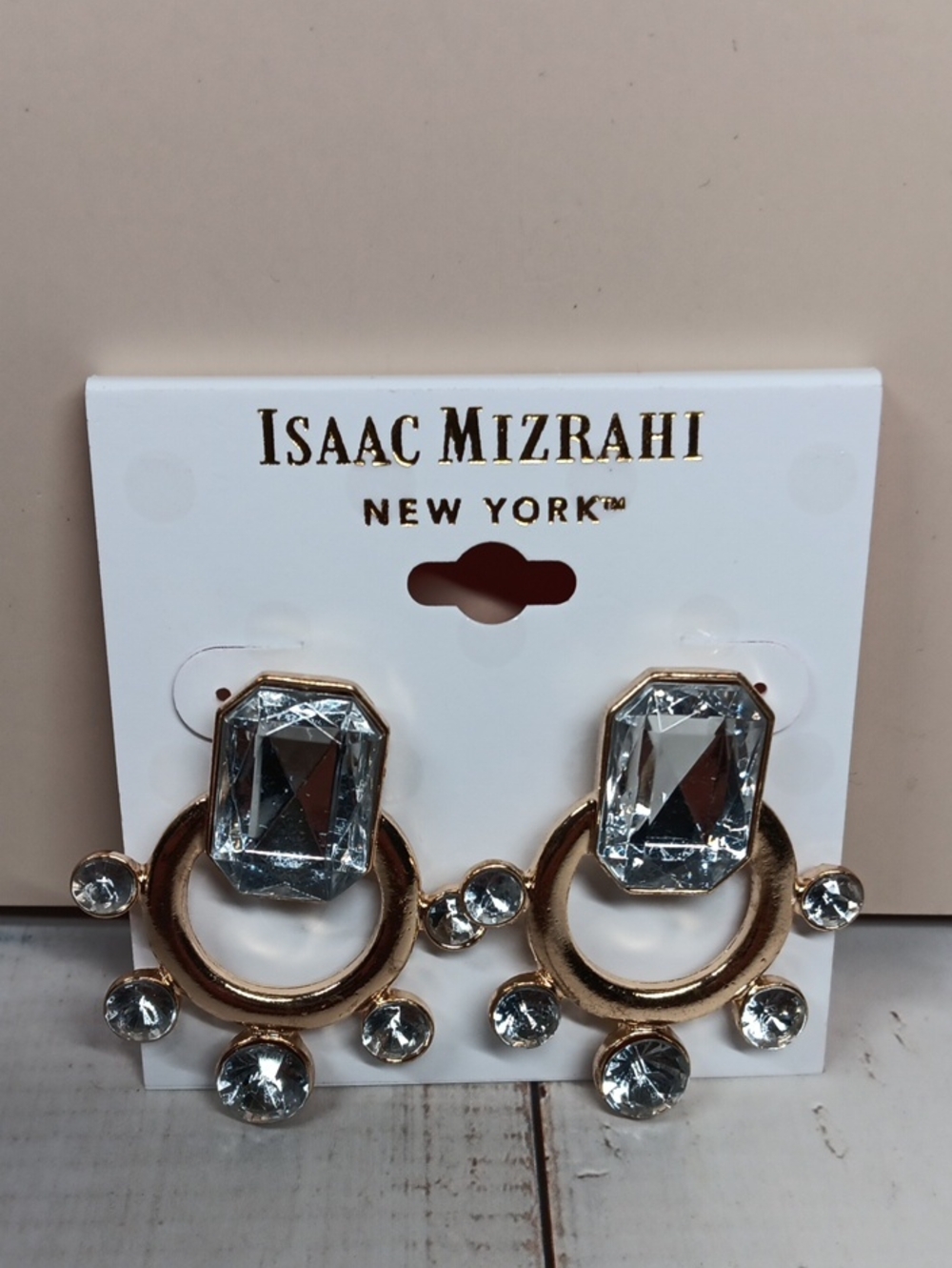 Isaac Mizrahi Gold-Tone Clear Crystal Hoop Drop Earrings